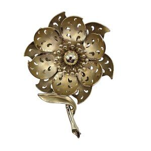 VTG Brooch Pin Gold-Tone Floral Signed Coro Mid Century Art To Wear Spring